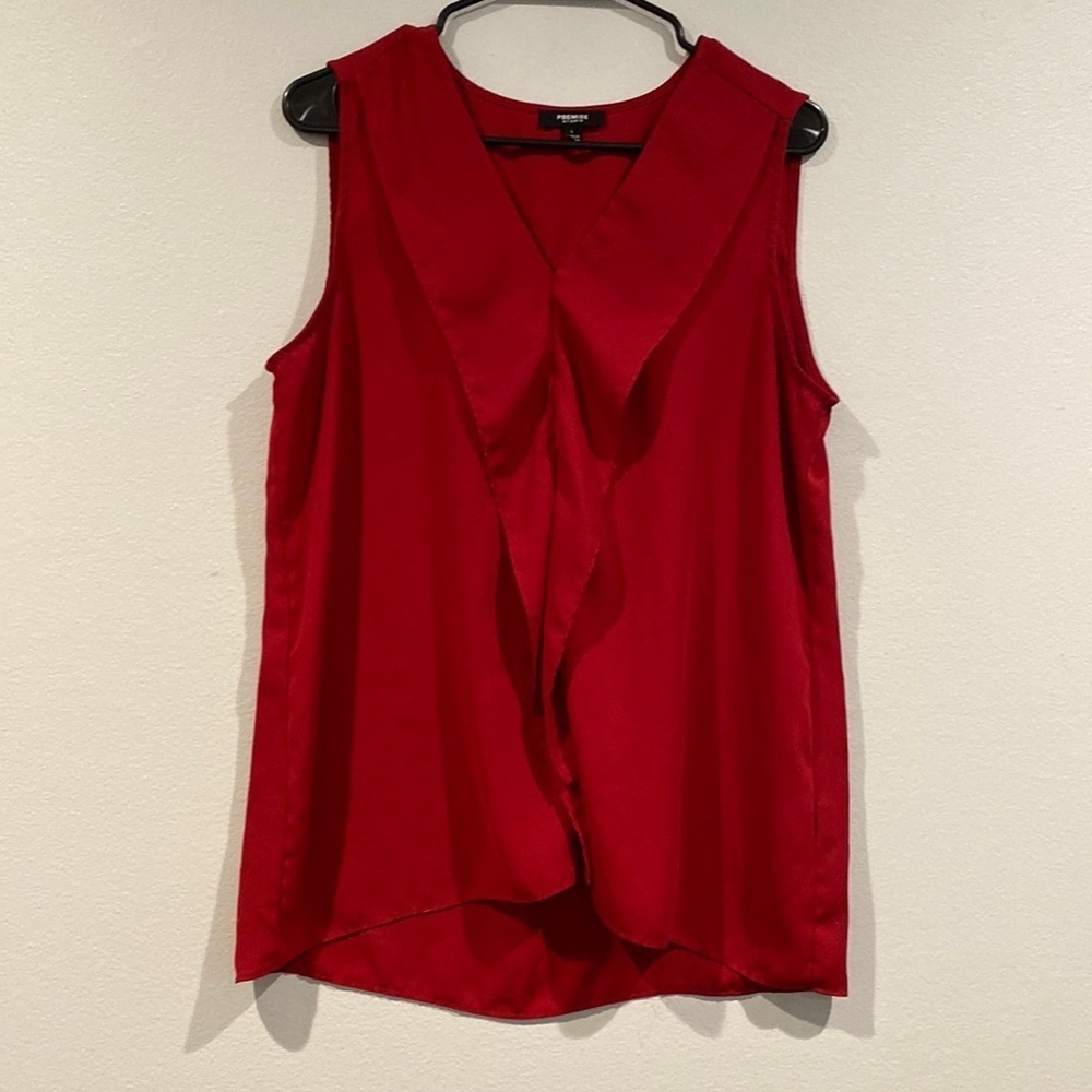 Premise Studio Bright Red Ruffled V-Neck Tank Top Blouse - Size Large